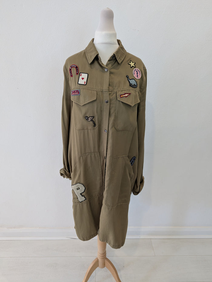 Zara Khaki Badge Shacket S
