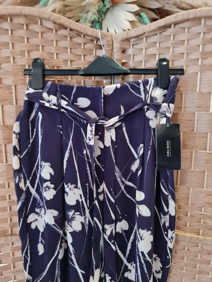 Zara Navy print trouser L/10 RRP £29.99