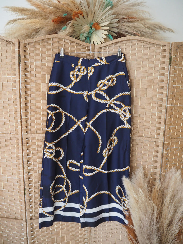 Zara Navy rope print culottes L