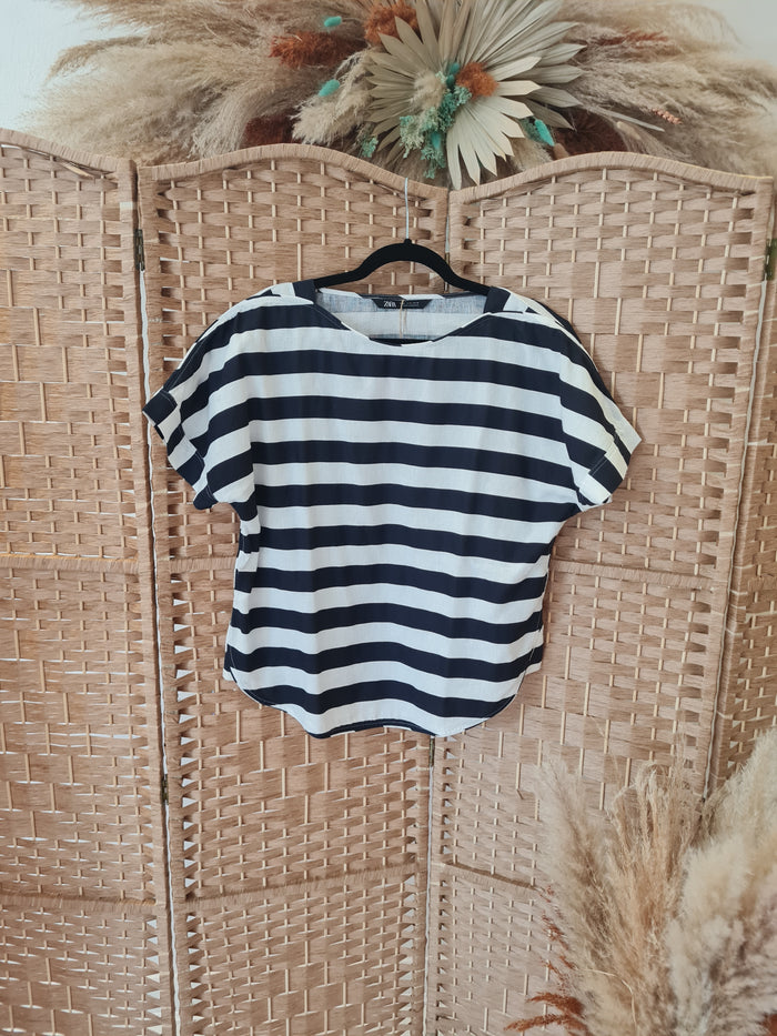 Zara Navy Stripe Top M