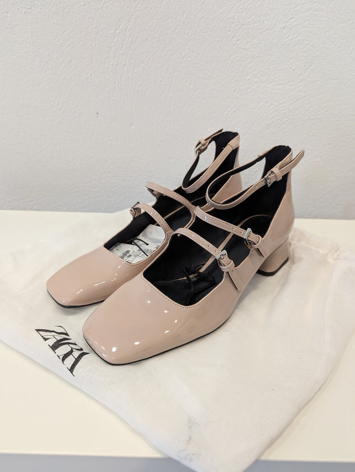 Zara Nude Patent Block Heel Size 5 New RRP £50