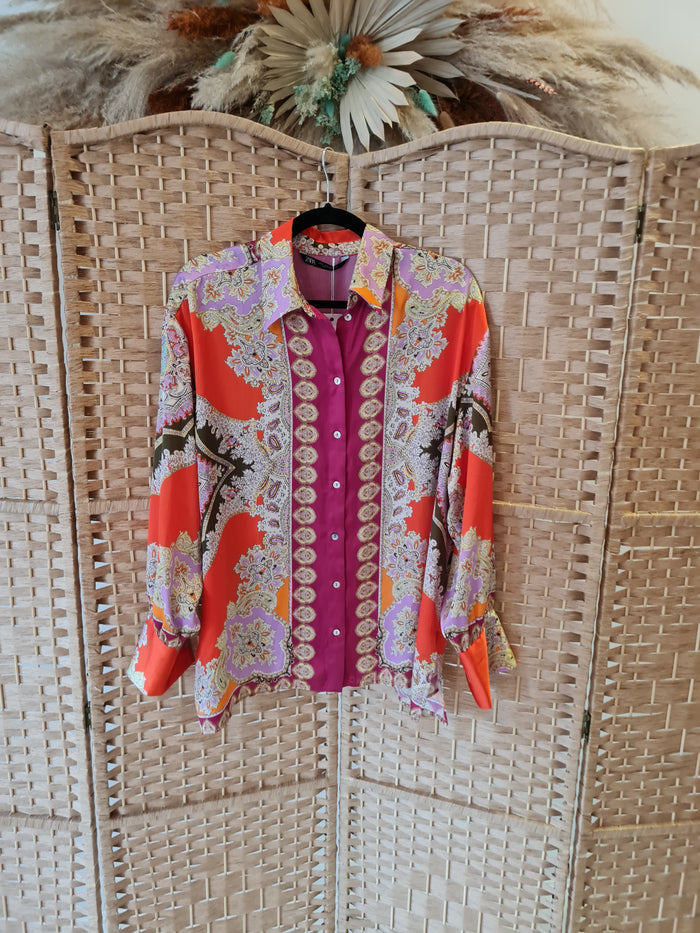 Zara Orange Multi Blouse M