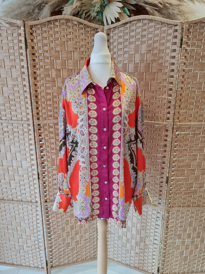 Zara Orange Multi Blouse M