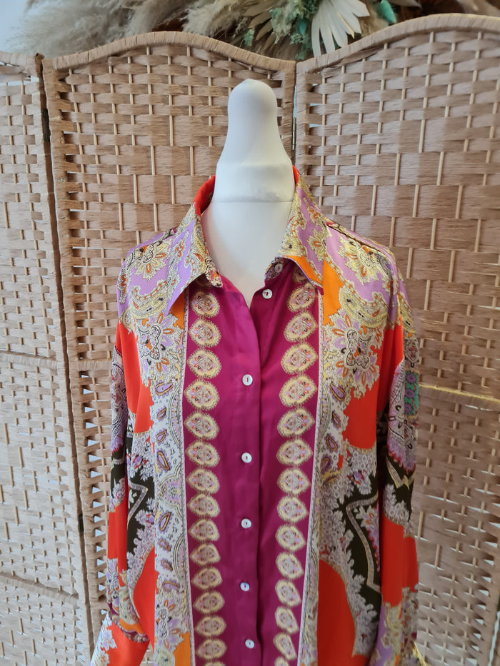 Zara Orange Multi Blouse M