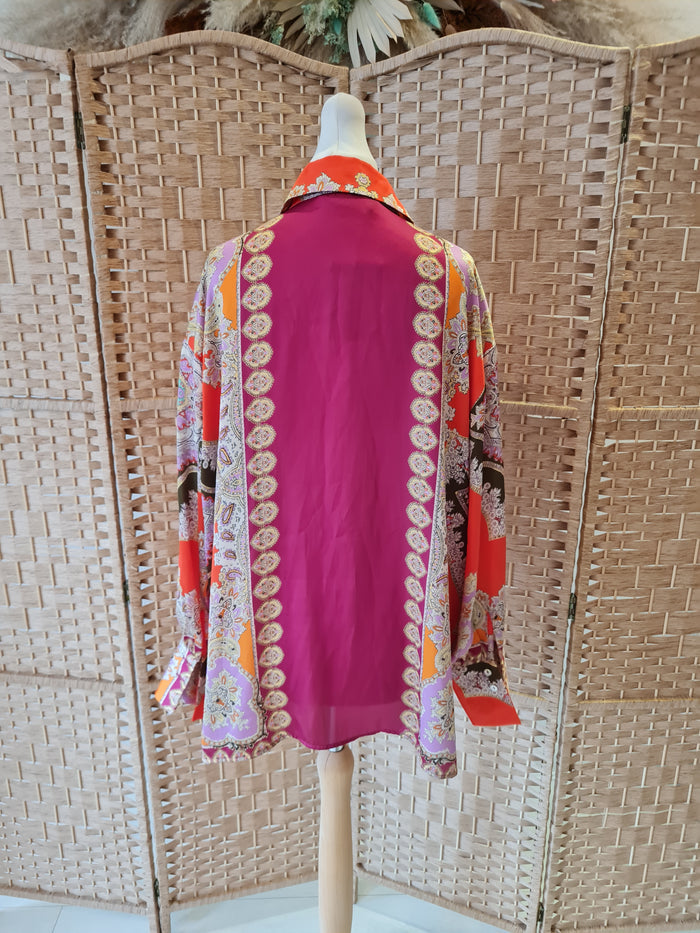 Zara Orange Multi Blouse M