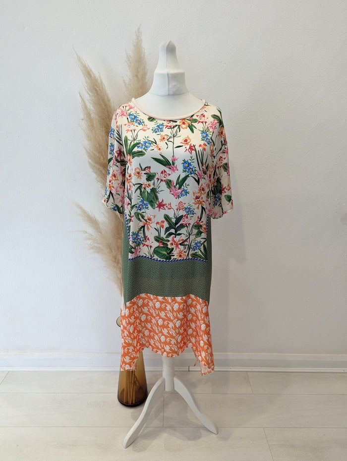 Zara Peach/green floral dress XL