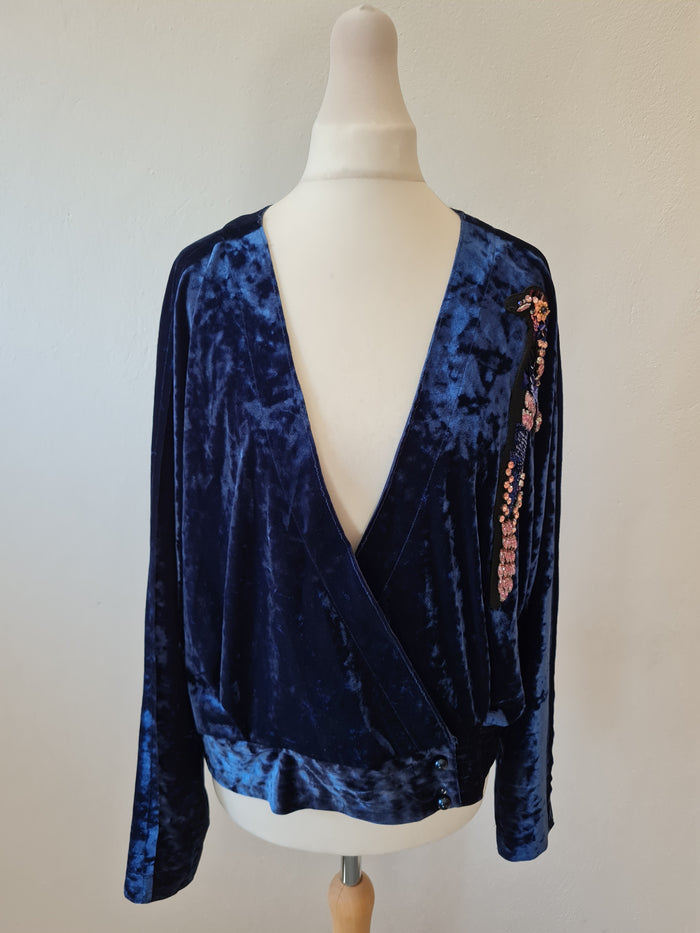 Zara Petrol Velour wrap top Size S