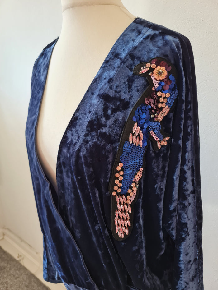 Zara Petrol Velour wrap top Size S