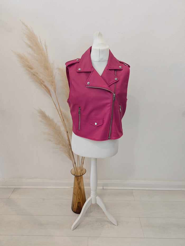 Zara Pink Pleather Gilet XL