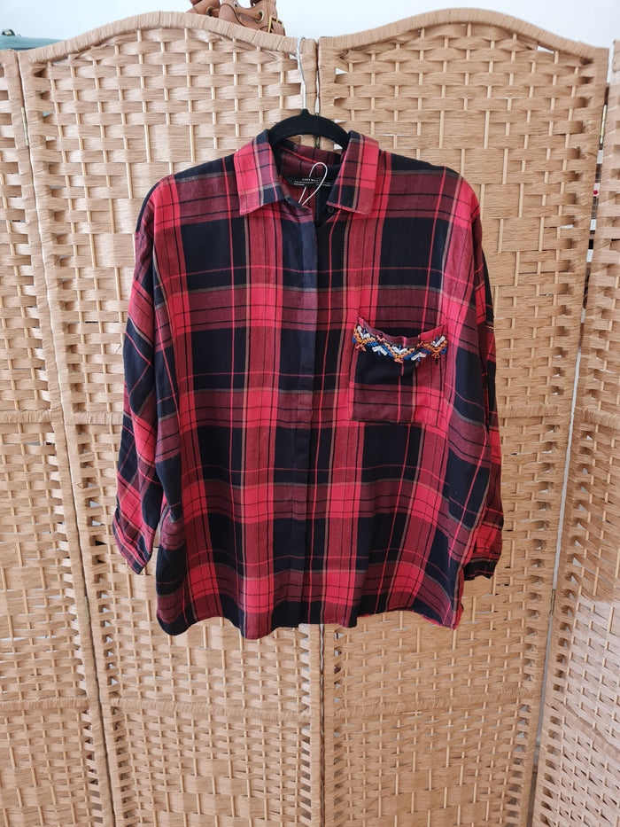 Zara Red Check Aztec Shirt M