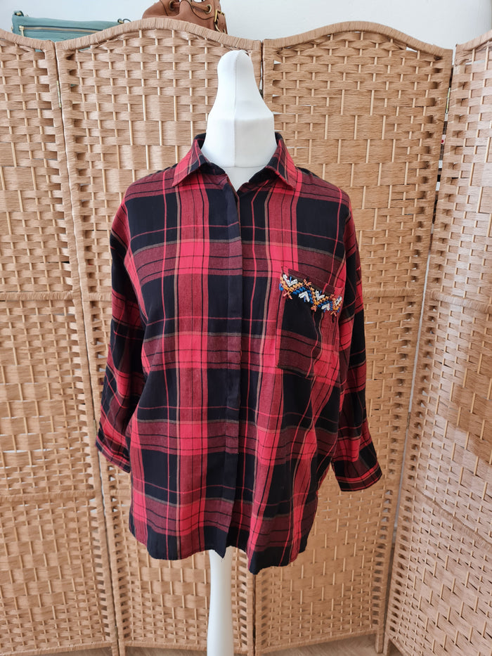 Zara Red Check Aztec Shirt M