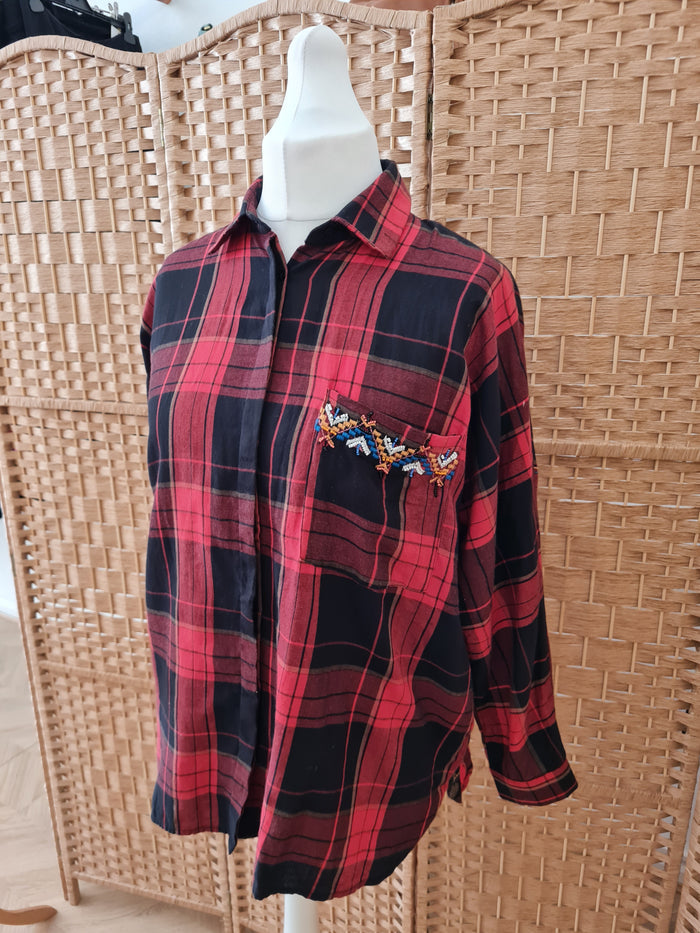 Zara Red Check Aztec Shirt M