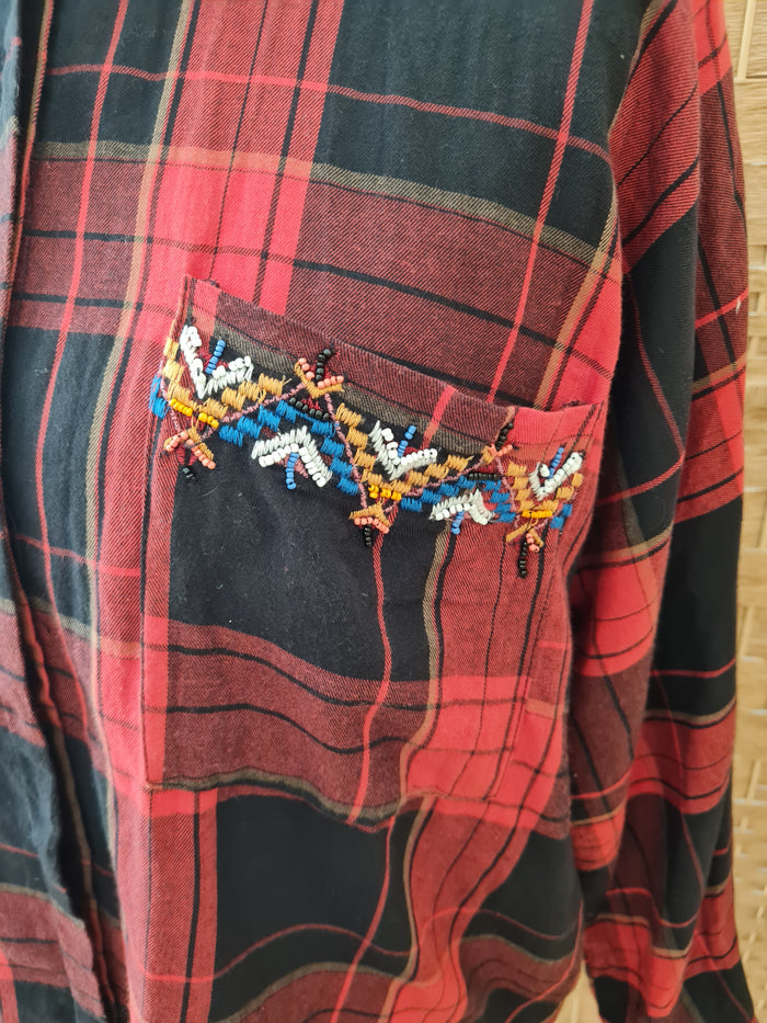 Zara Red Check Aztec Shirt M
