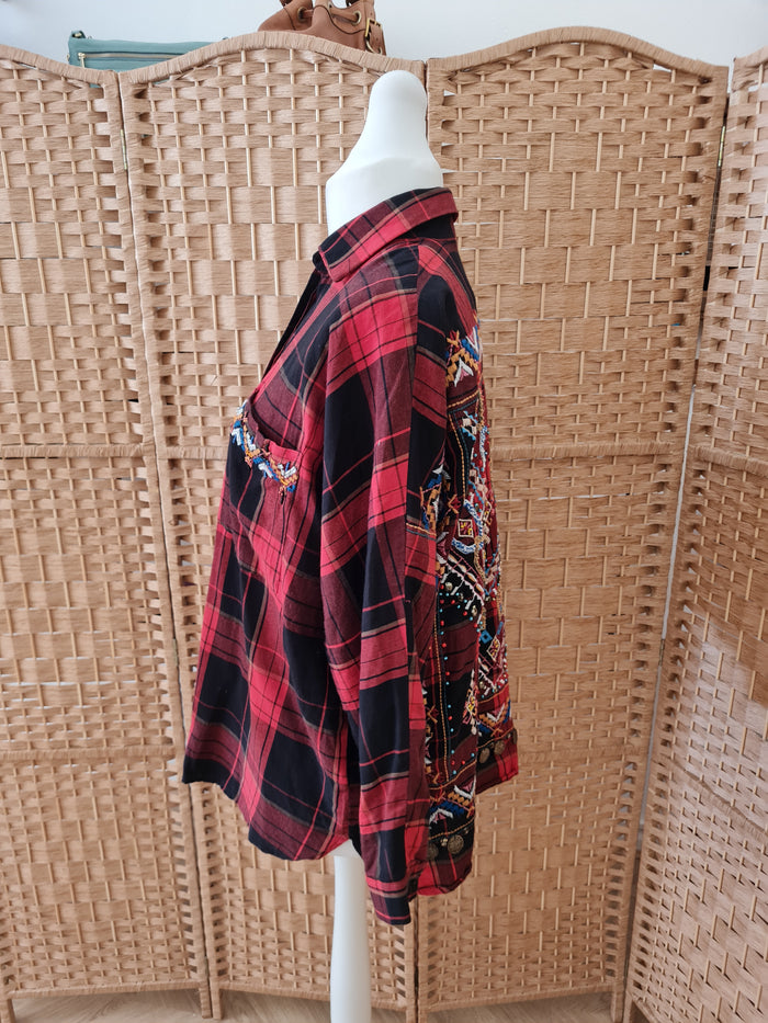 Zara Red Check Aztec Shirt M