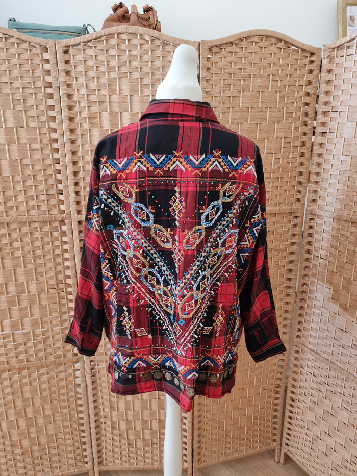 Zara Red Check Aztec Shirt M