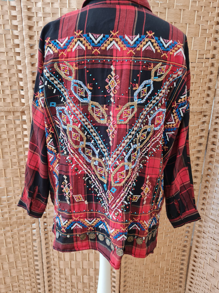 Zara Red Check Aztec Shirt M