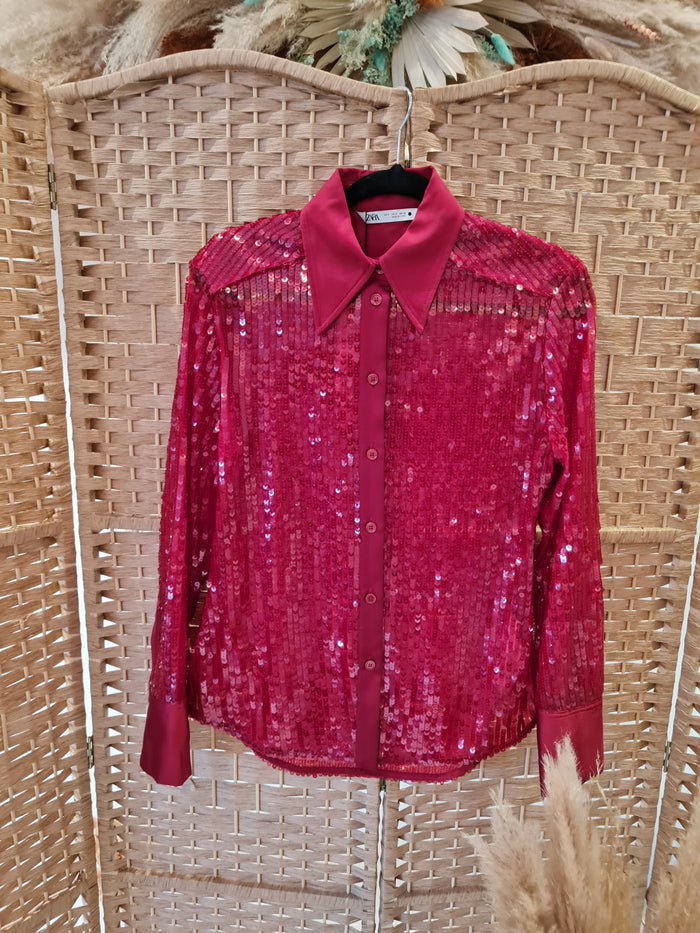 Zara red sequin shirt S New £49.99
