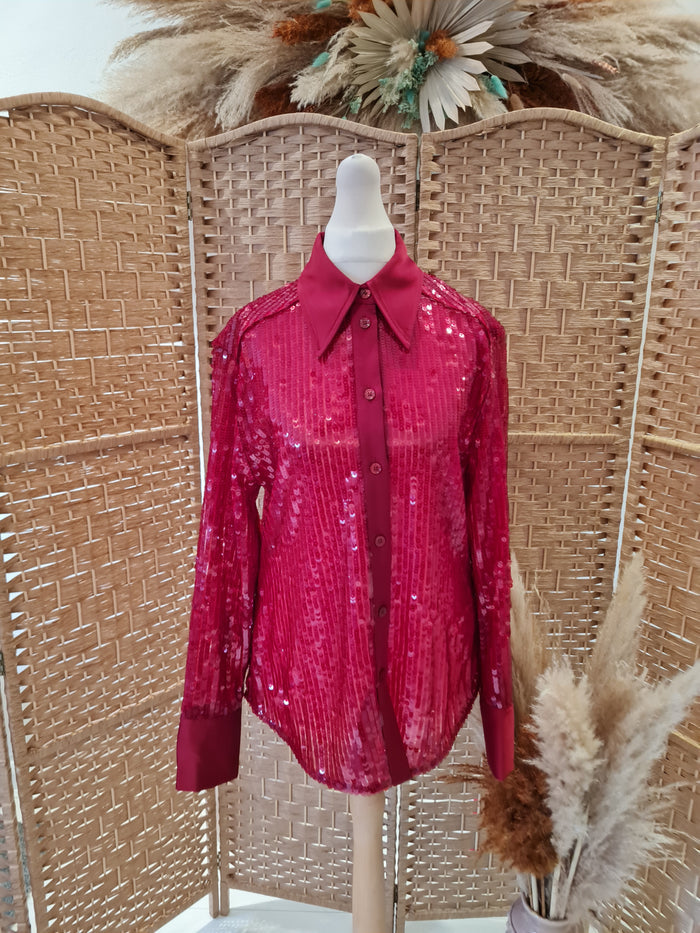 Zara red sequin shirt S New £49.99