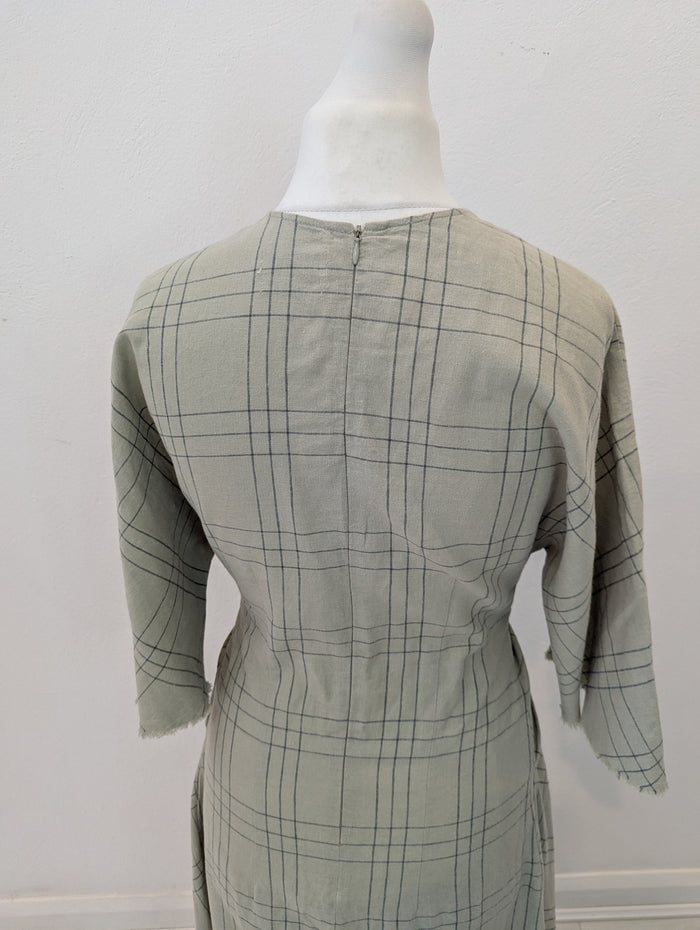 Zara Sage check Cotton Linen Dress M