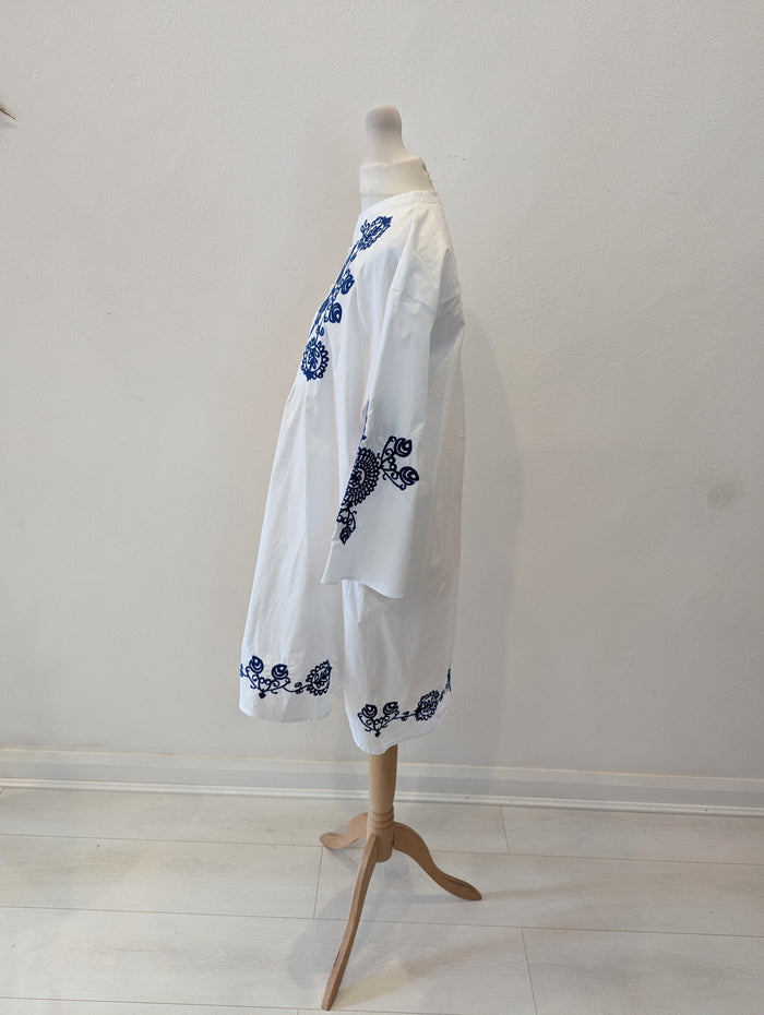 Zara White Blue Print Dress XS RRP £29.99