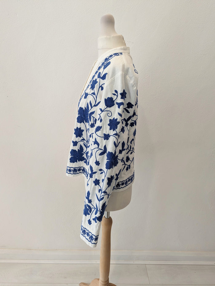 Zara White Blue Print Jacket S