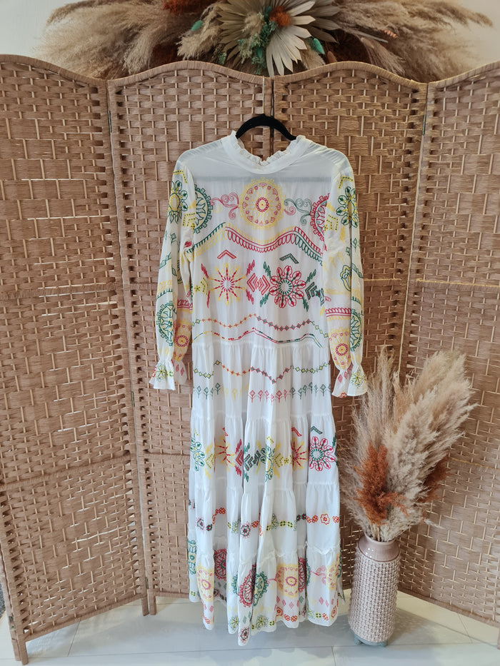 Zara White Multi Embroidery Maxi Size XS New (RRP £79.99)