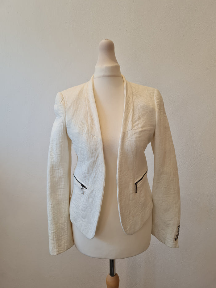Zara White patterned cropped jacket XS
