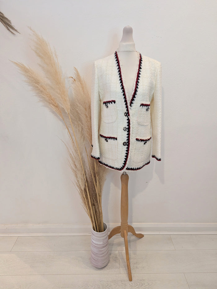 Zara White Tweed Blazer S