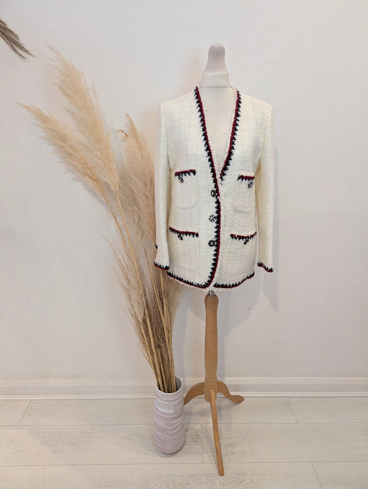 Zara White Tweed Blazer S