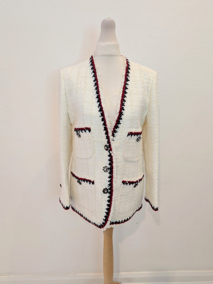 Zara White Tweed Blazer S