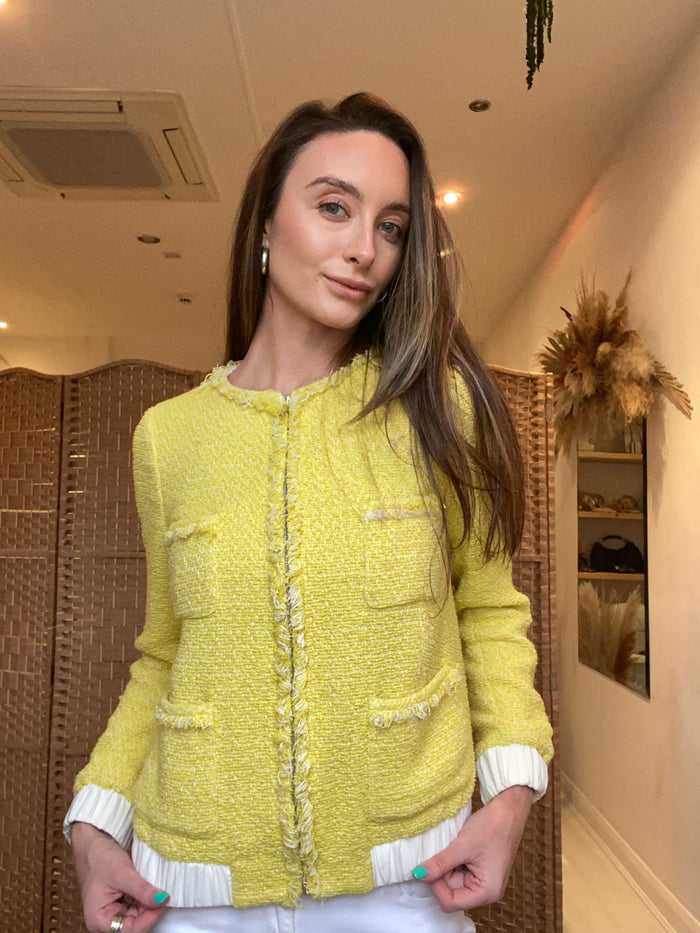 Zara yellow tweed bomber  M